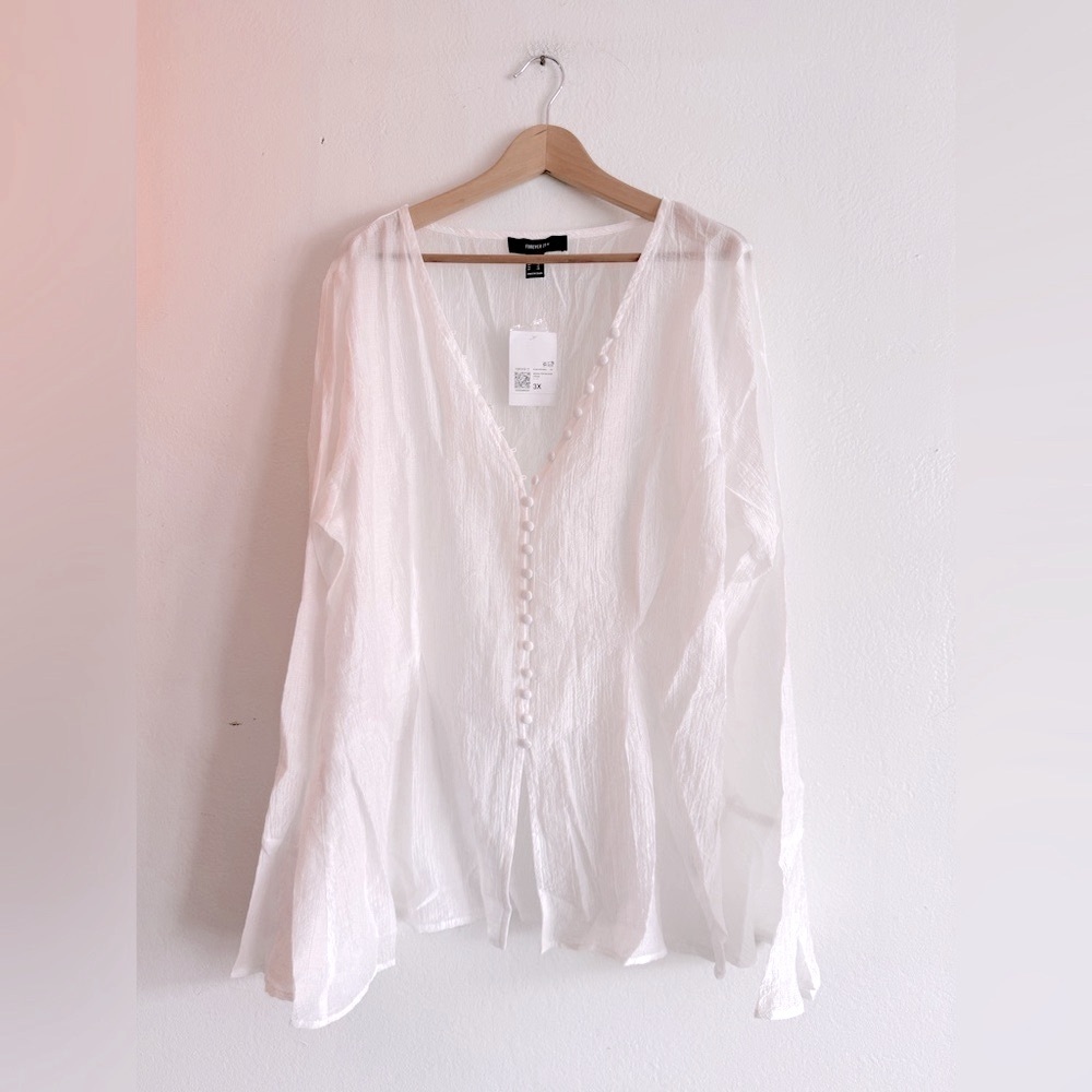 F21 Women's Trumpet-Sleeve Sheer Top in Black